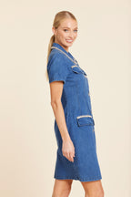 Denim Embelished Collar Dress