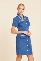 Denim Embelished Collar Dress