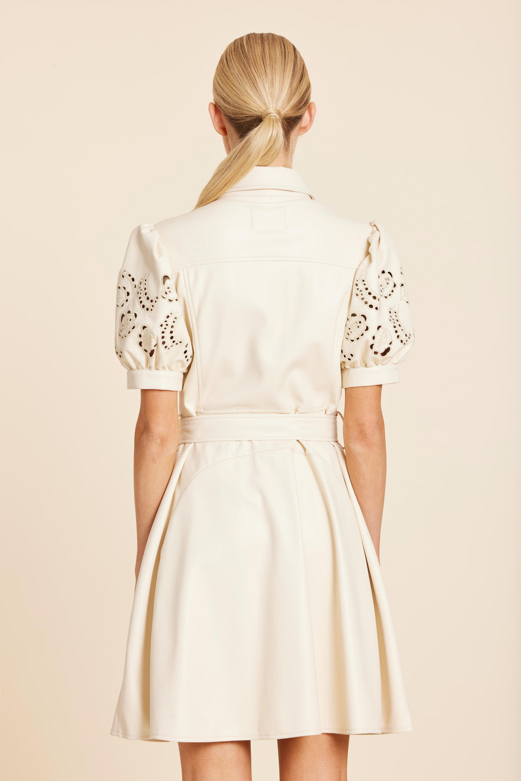 Faux Leather Embroidered Cut Out Sleeve Dress