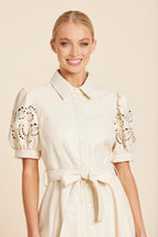 Faux Leather Embroidered Cut Out Sleeve Dress