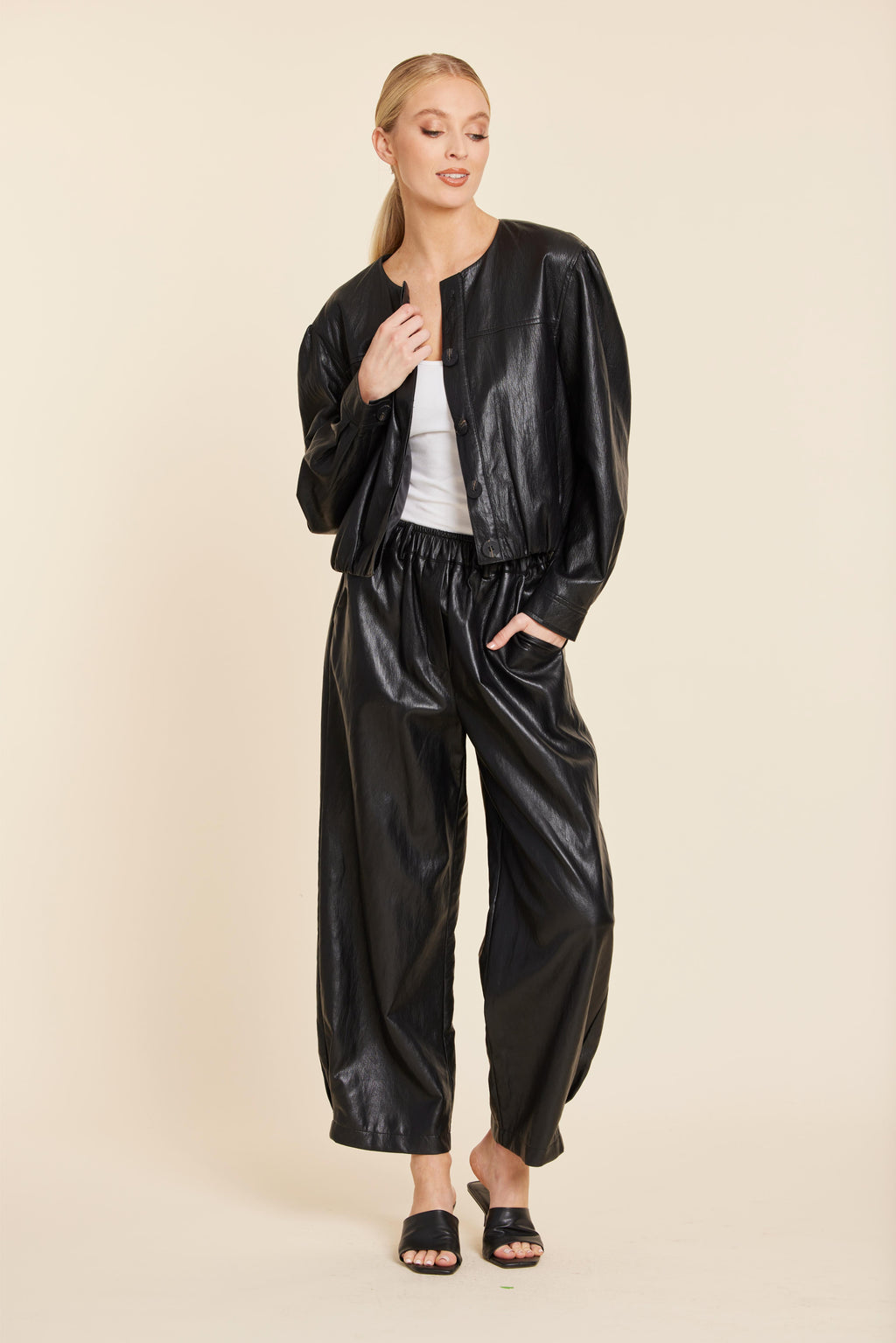 Faux Leather Inverted Back Pleat Jacket