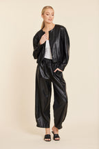 Faux Leather Inverted Back Pleat Jacket