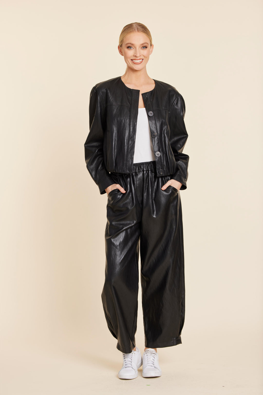 Faux Leather Inverted Back Pleat Jacket