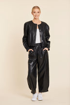 Faux Leather Inverted Back Pleat Jacket