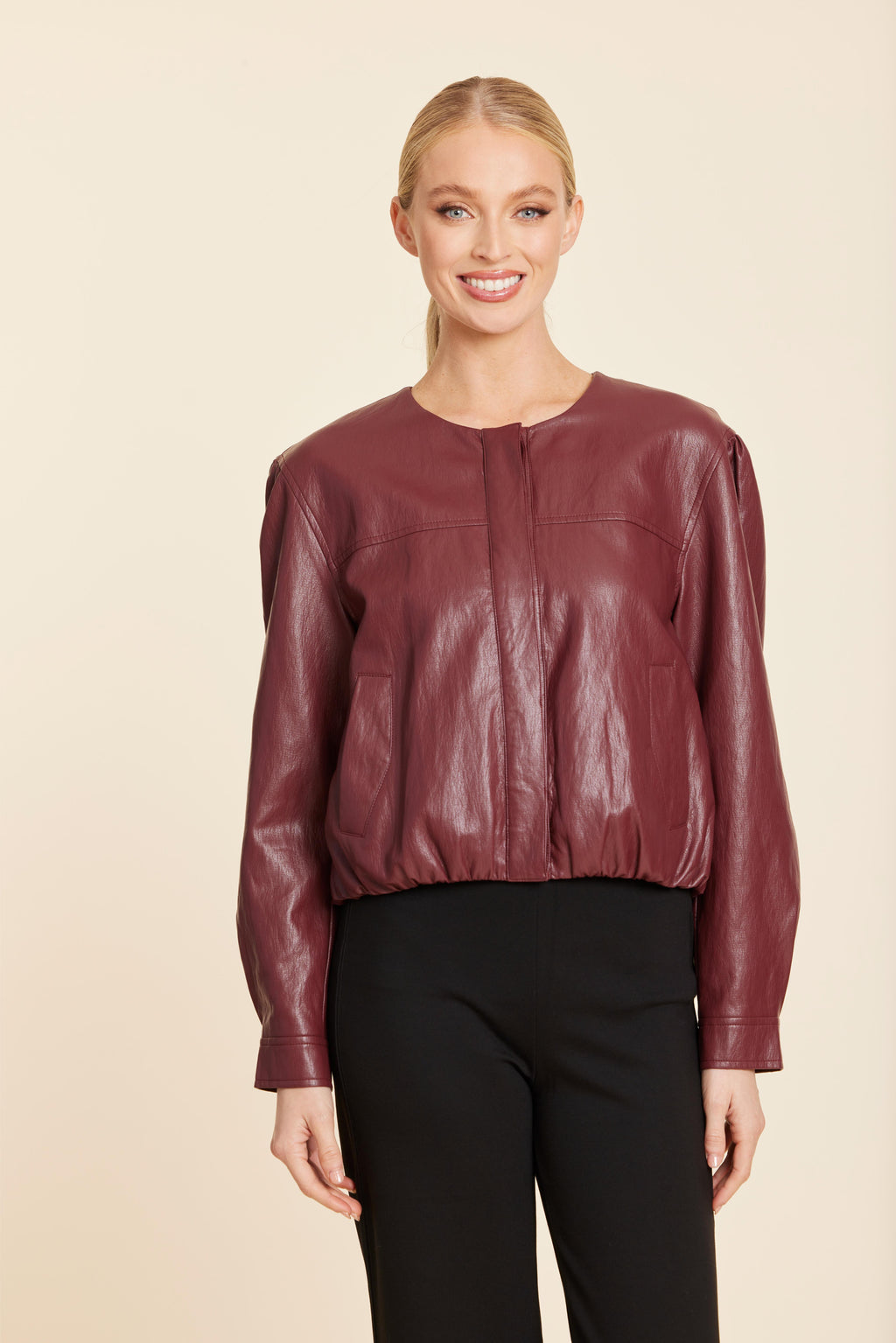 Faux Leather Inverted Back Pleat Jacket