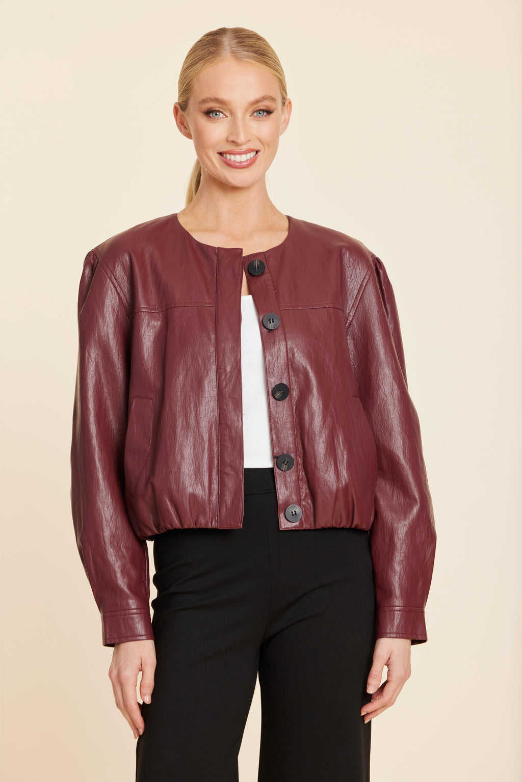 Faux Leather Inverted Back Pleat Jacket