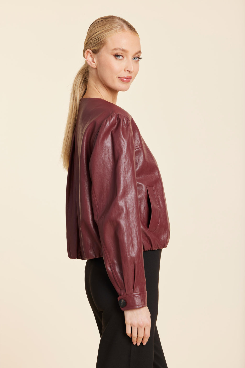 Faux Leather Inverted Back Pleat Jacket