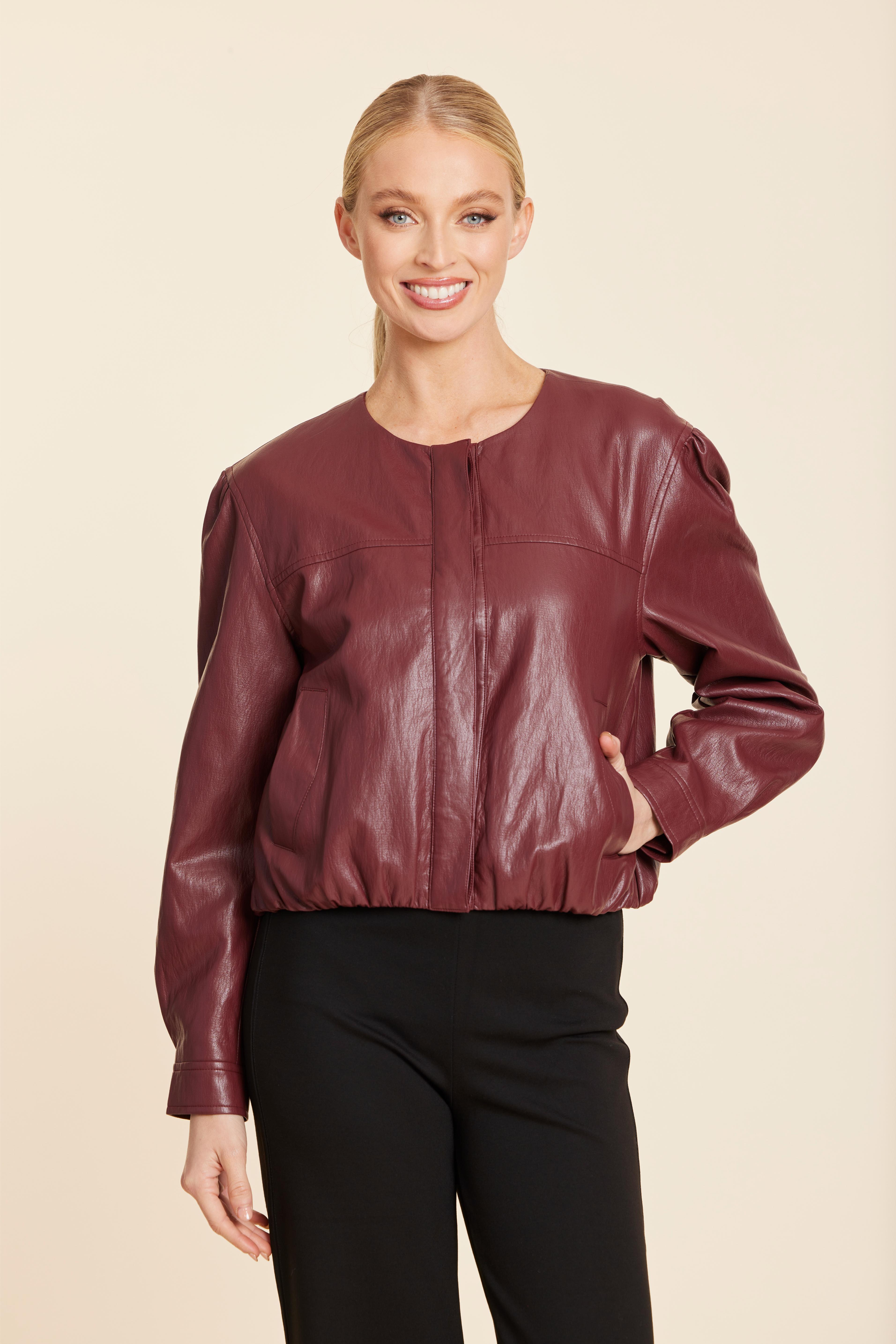 Faux Leather Inverted Back Pleat Jacket