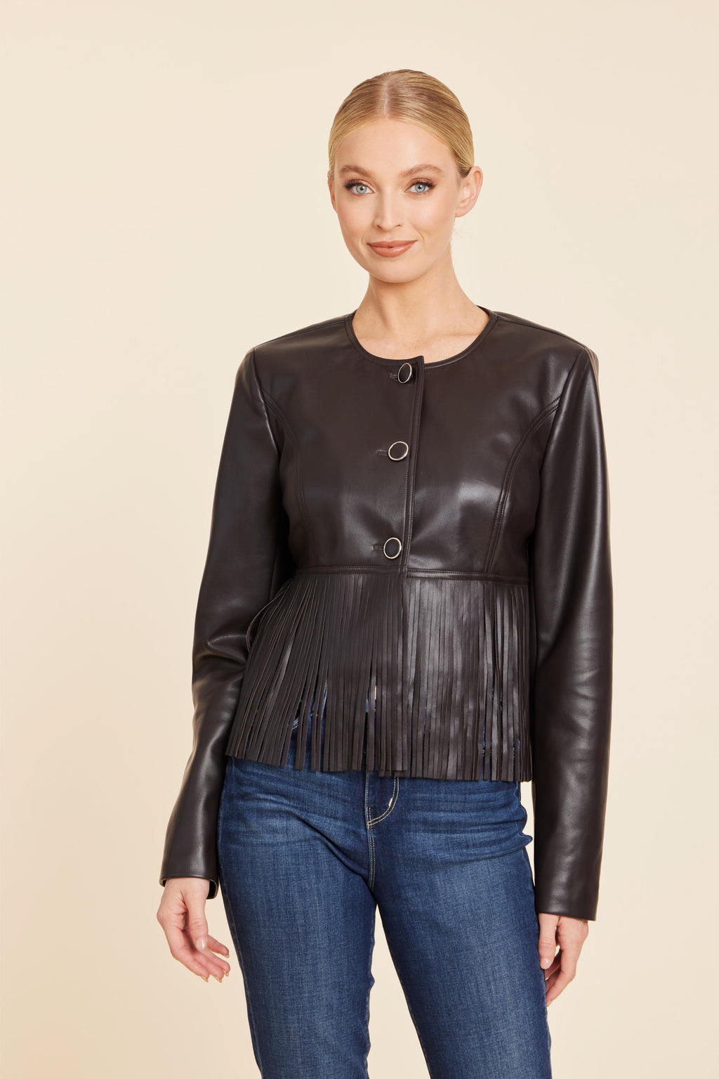 Faux Leather Fringe Jacket