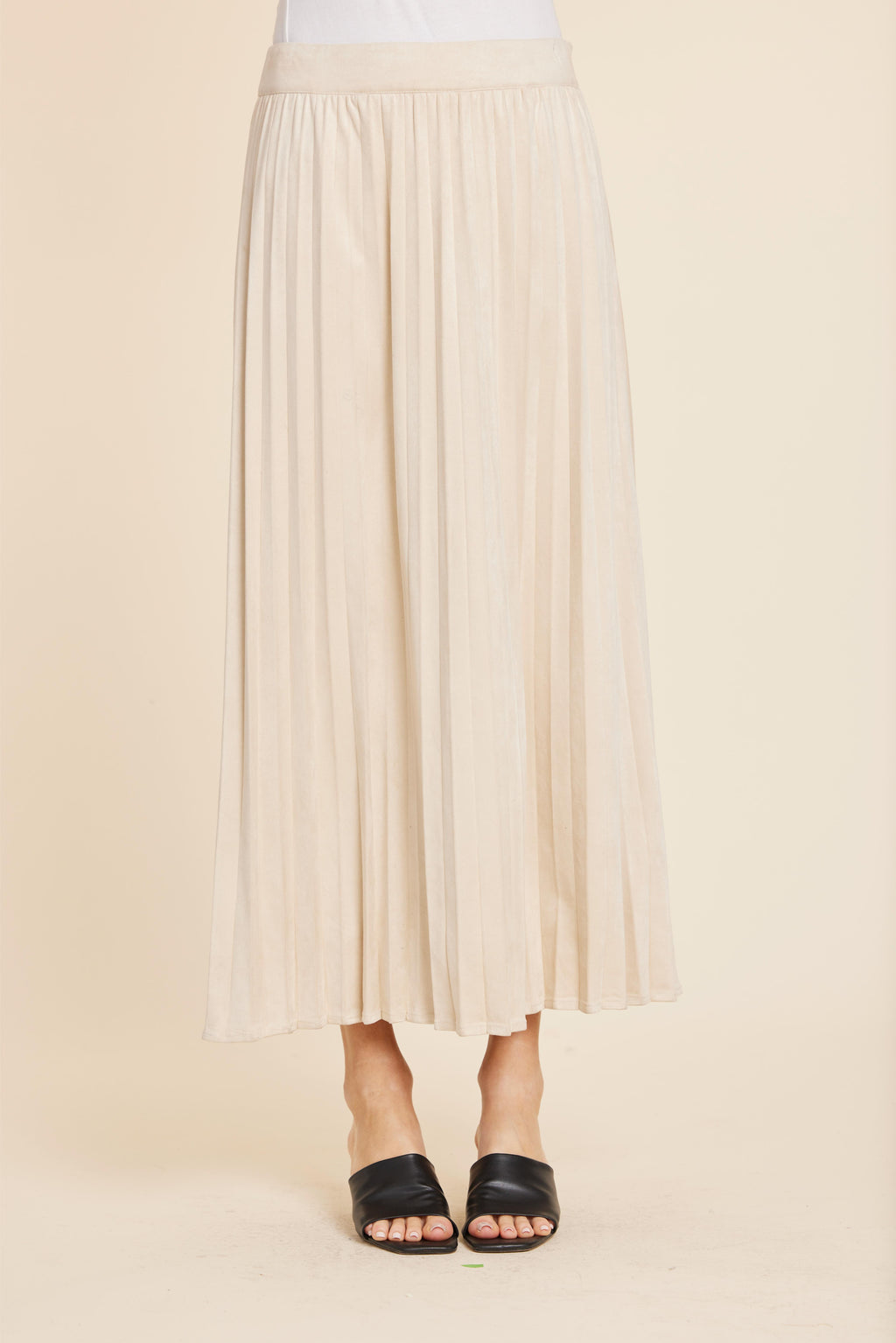 Faux Suede Long Pleated Skirt