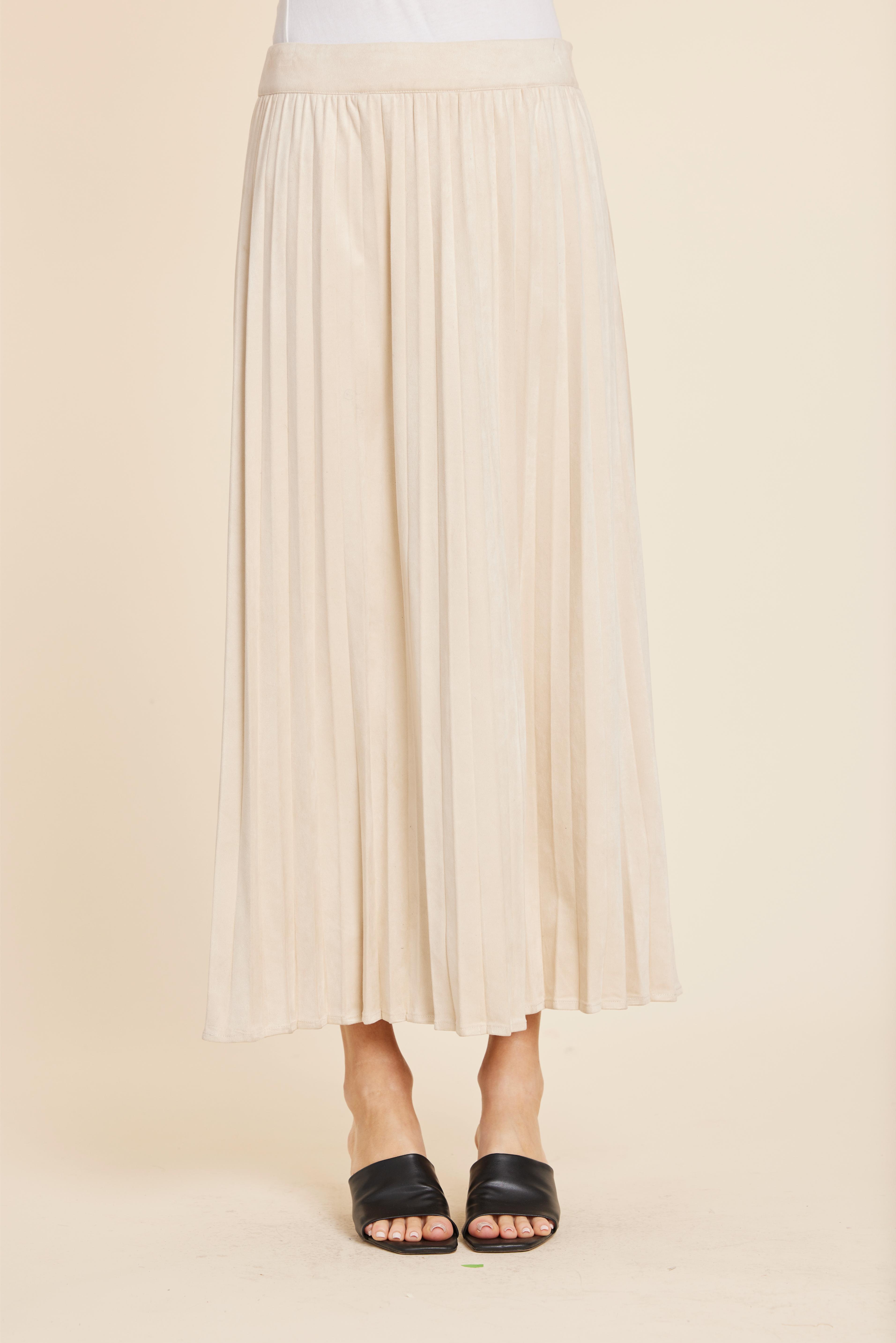 Faux Suede Long Pleated Skirt