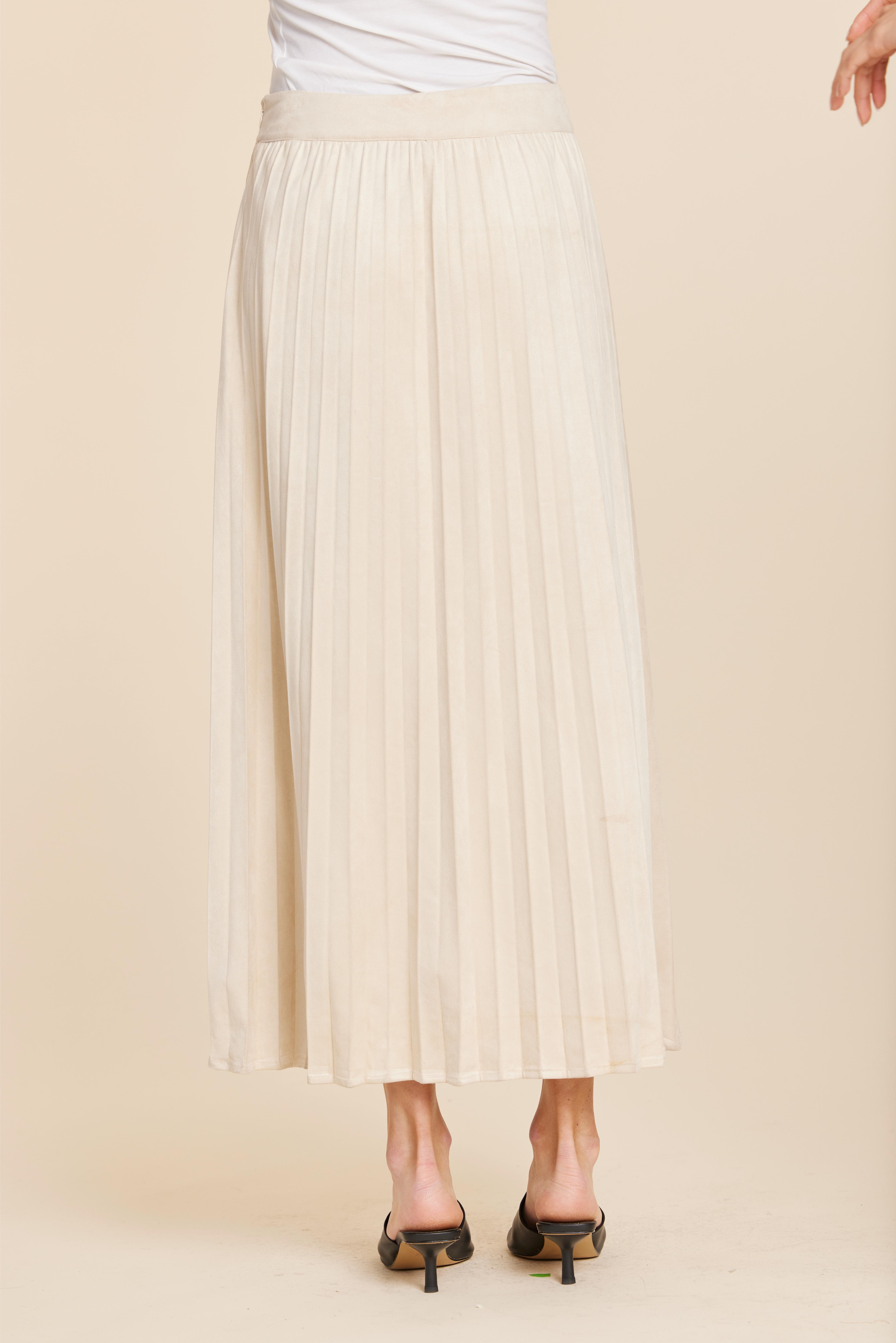 Faux Suede Long Pleated Skirt