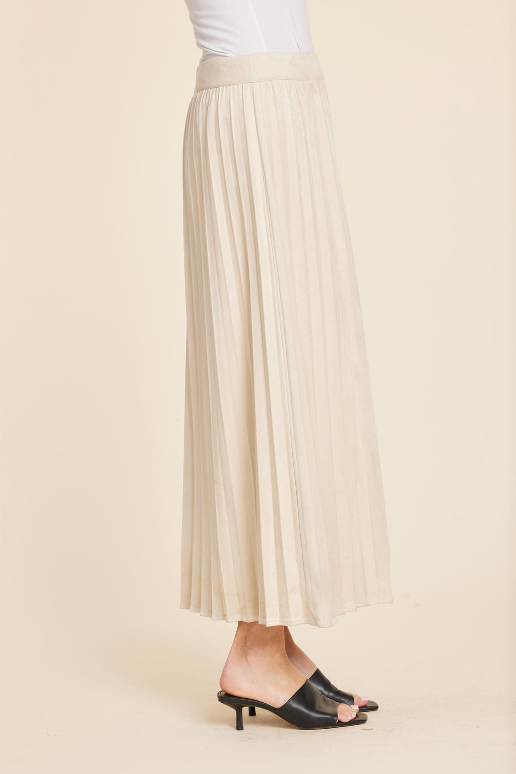 Faux Suede Long Pleated Skirt