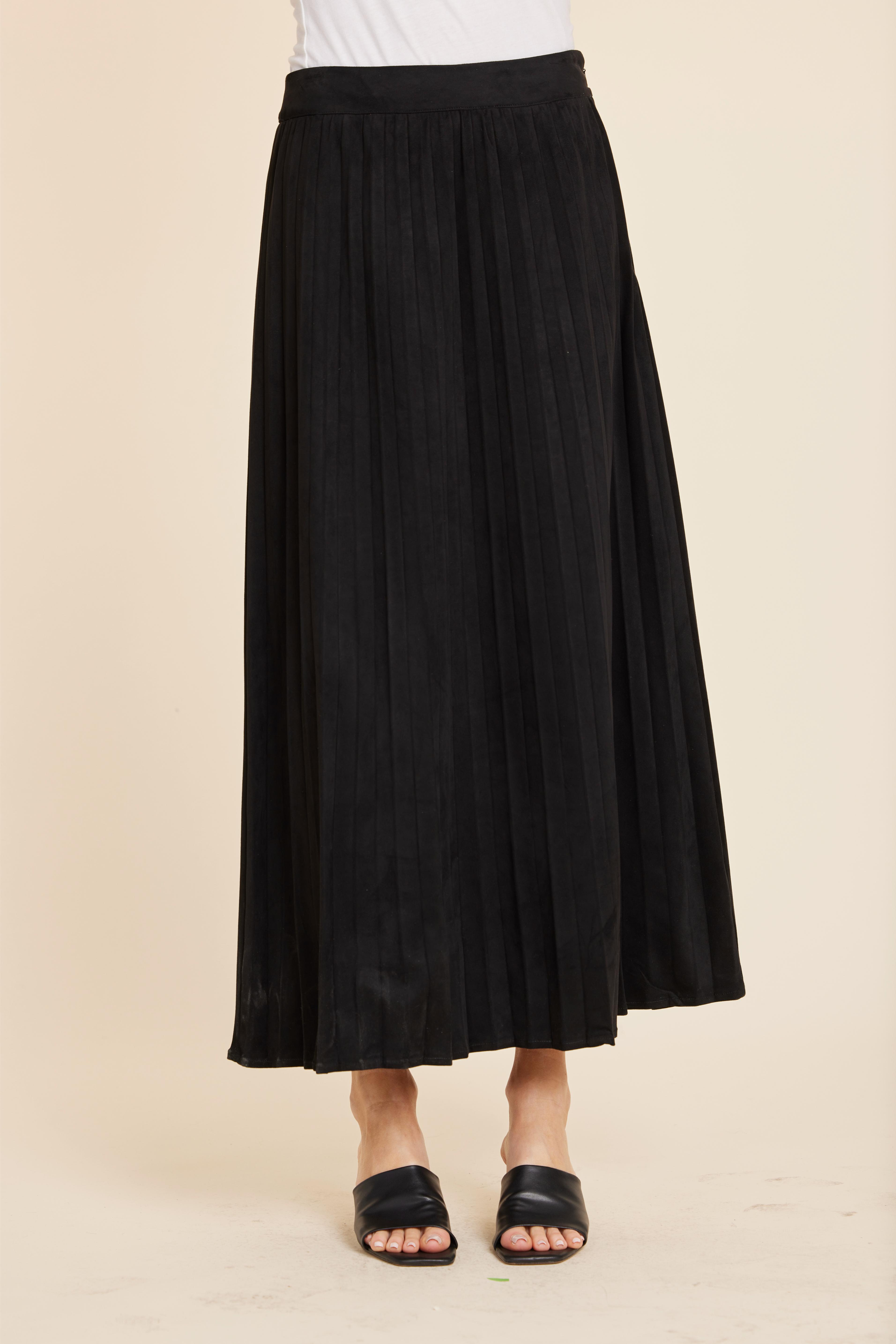 Faux Suede Long Pleated Skirt