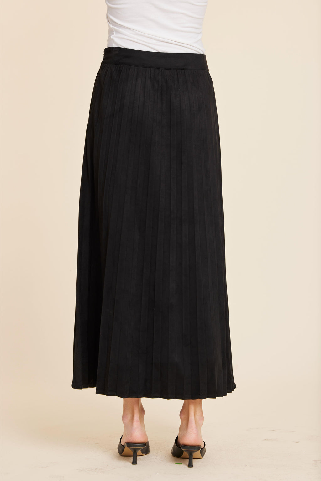 Faux Suede Long Pleated Skirt