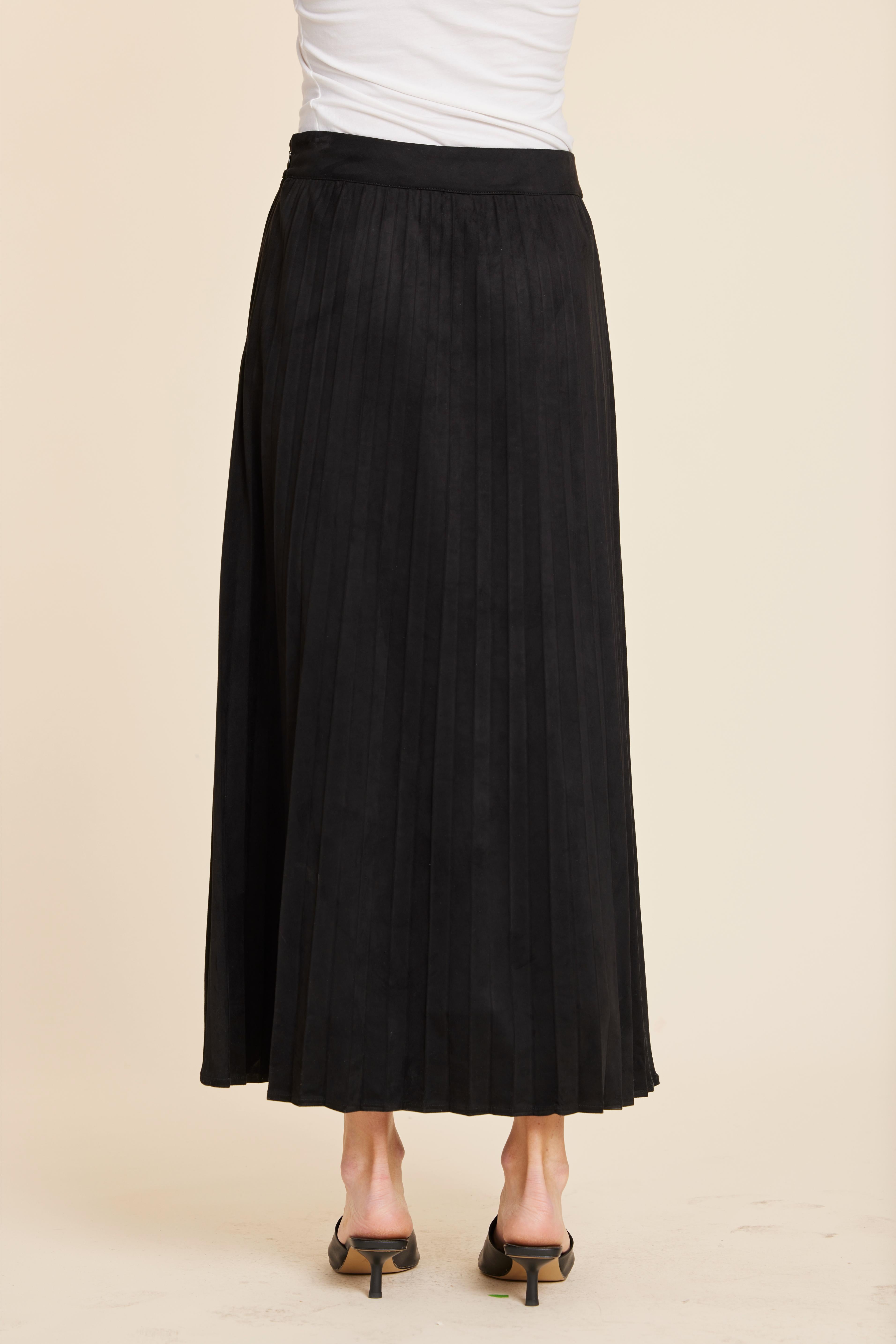Faux Suede Long Pleated Skirt