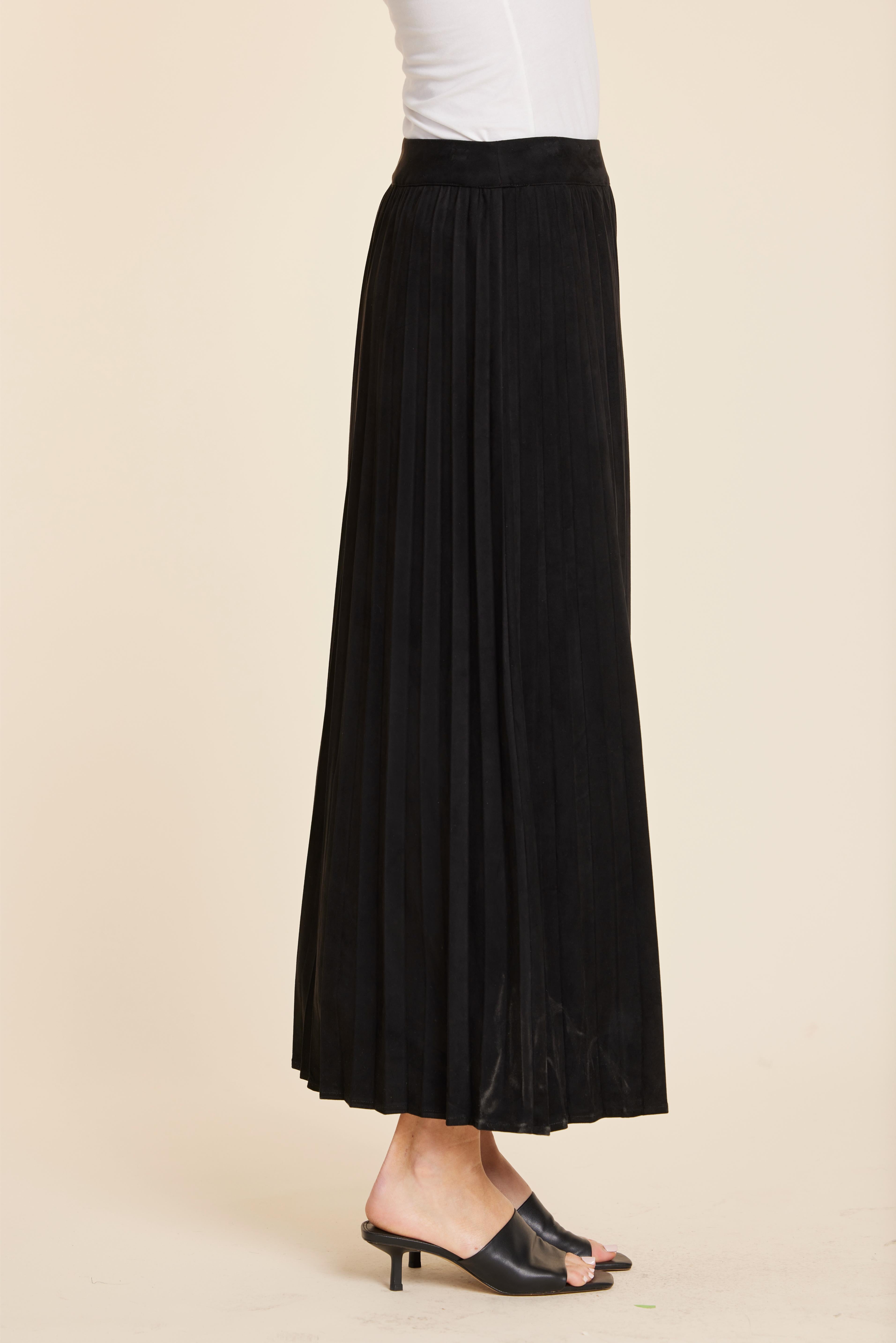 Faux Suede Long Pleated Skirt