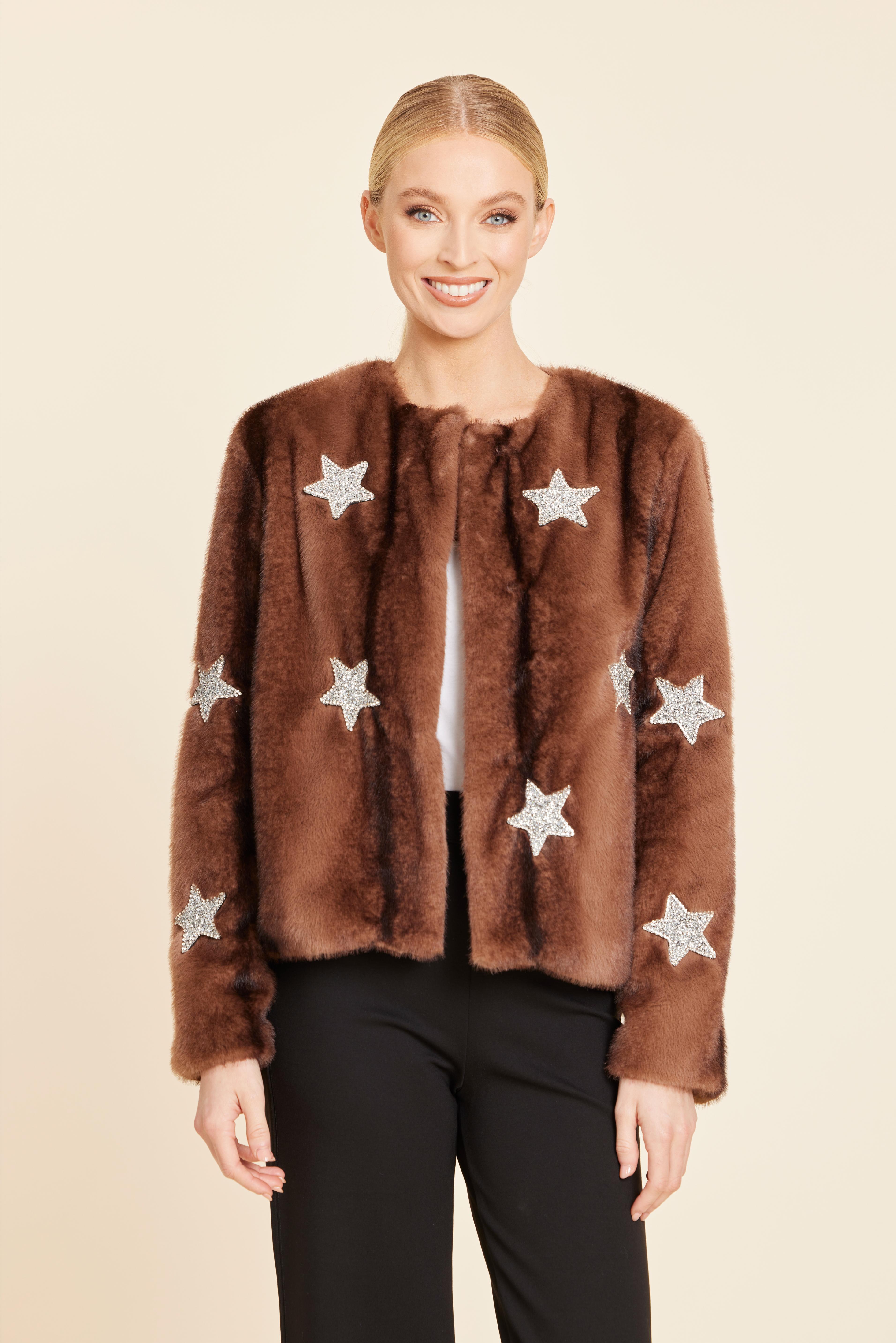 Faux Fur Star Embellished Jacket