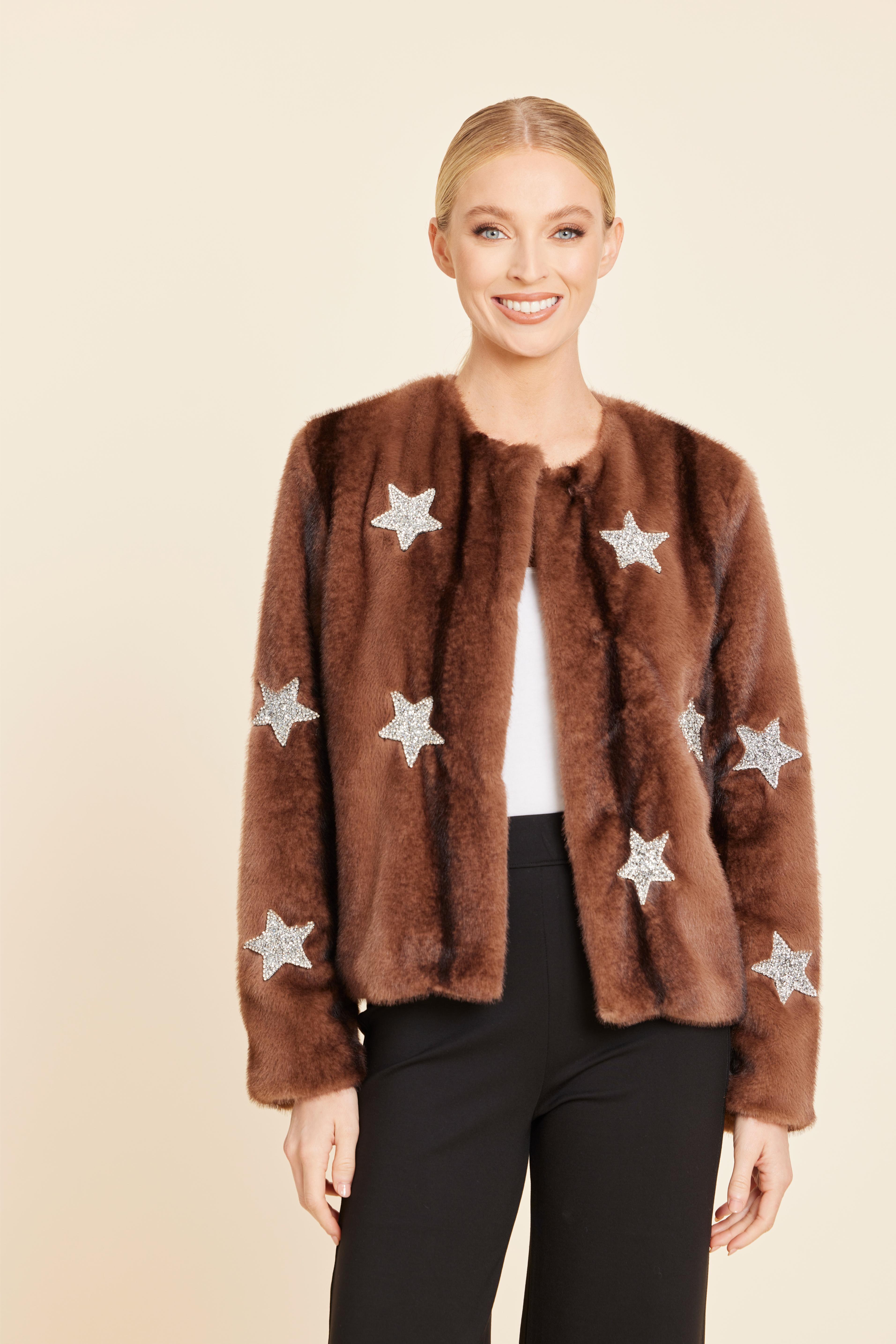 Faux Fur Star Embellished Jacket