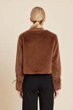 Faux Fur Cinched Sleeve Zip Jacket