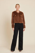 Faux Fur Cinched Sleeve Zip Jacket
