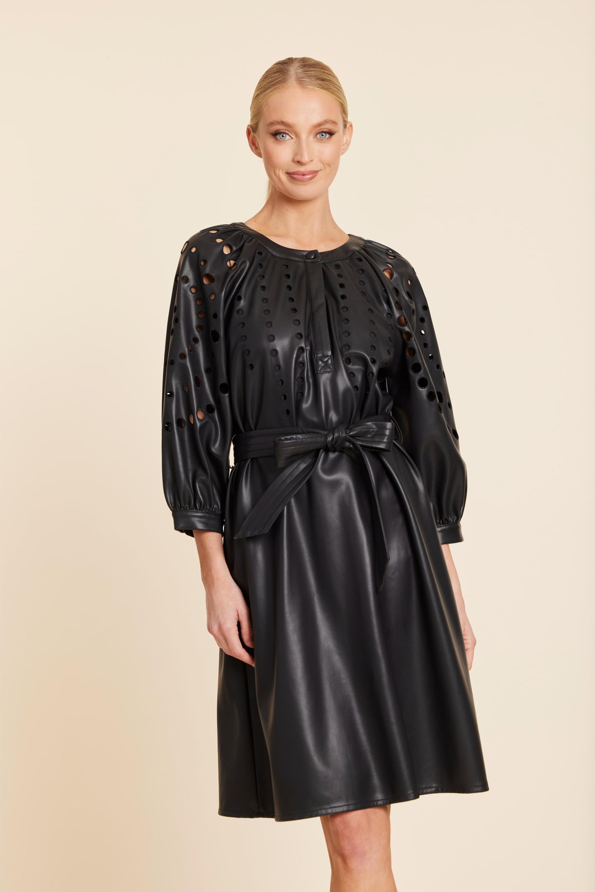 Faux Leather Cutout Circle Dress