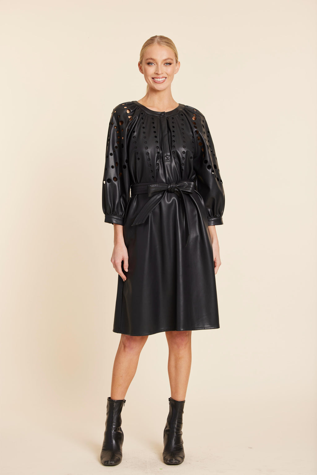 Faux Leather Cutout Circle Dress
