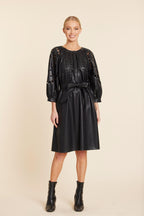 Faux Leather Cutout Circle Dress