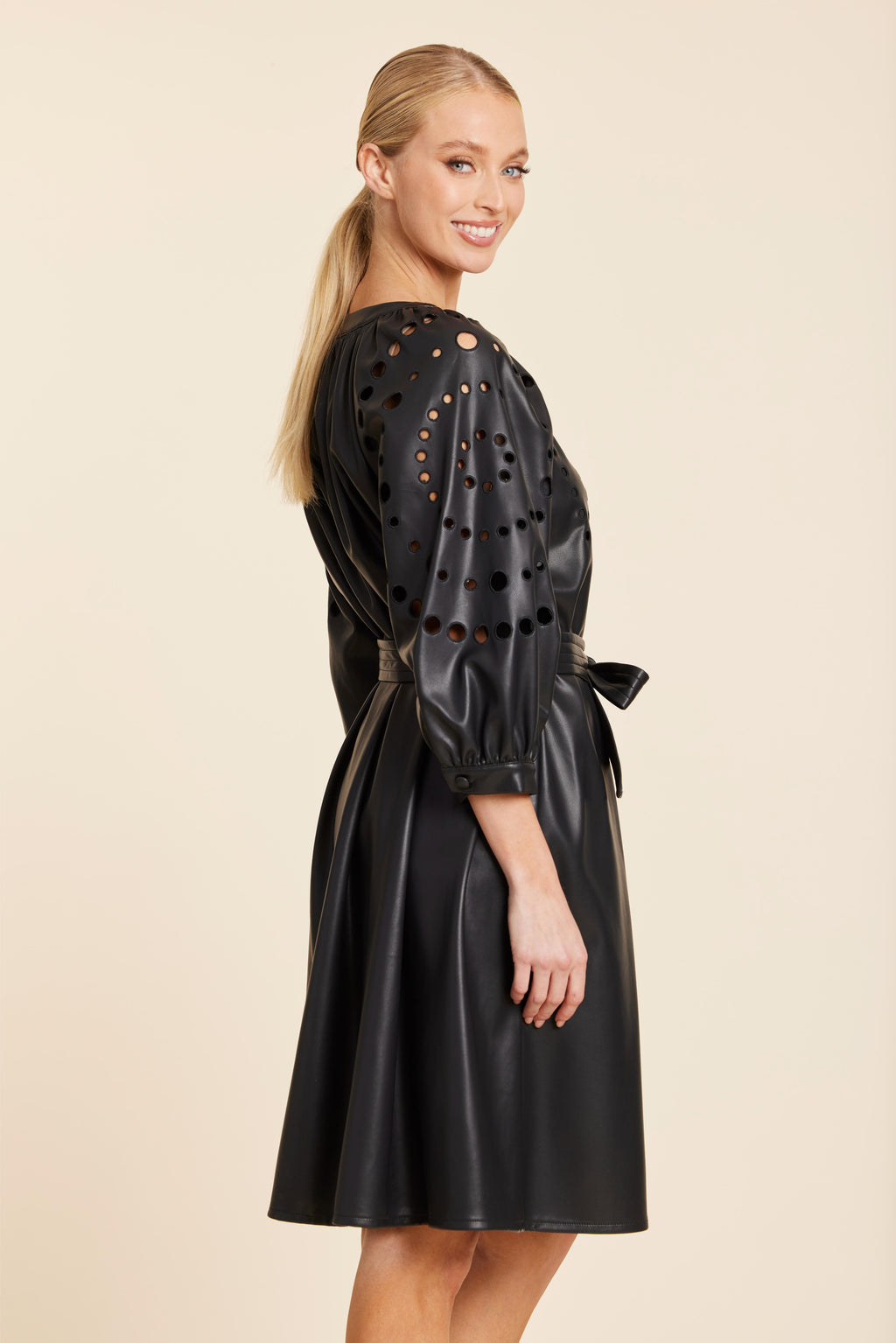 Faux Leather Cutout Circle Dress