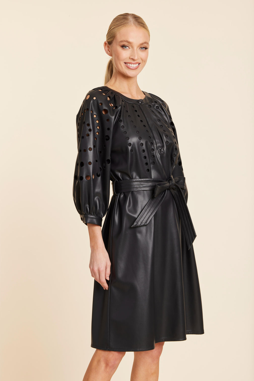 Faux Leather Cutout Circle Dress