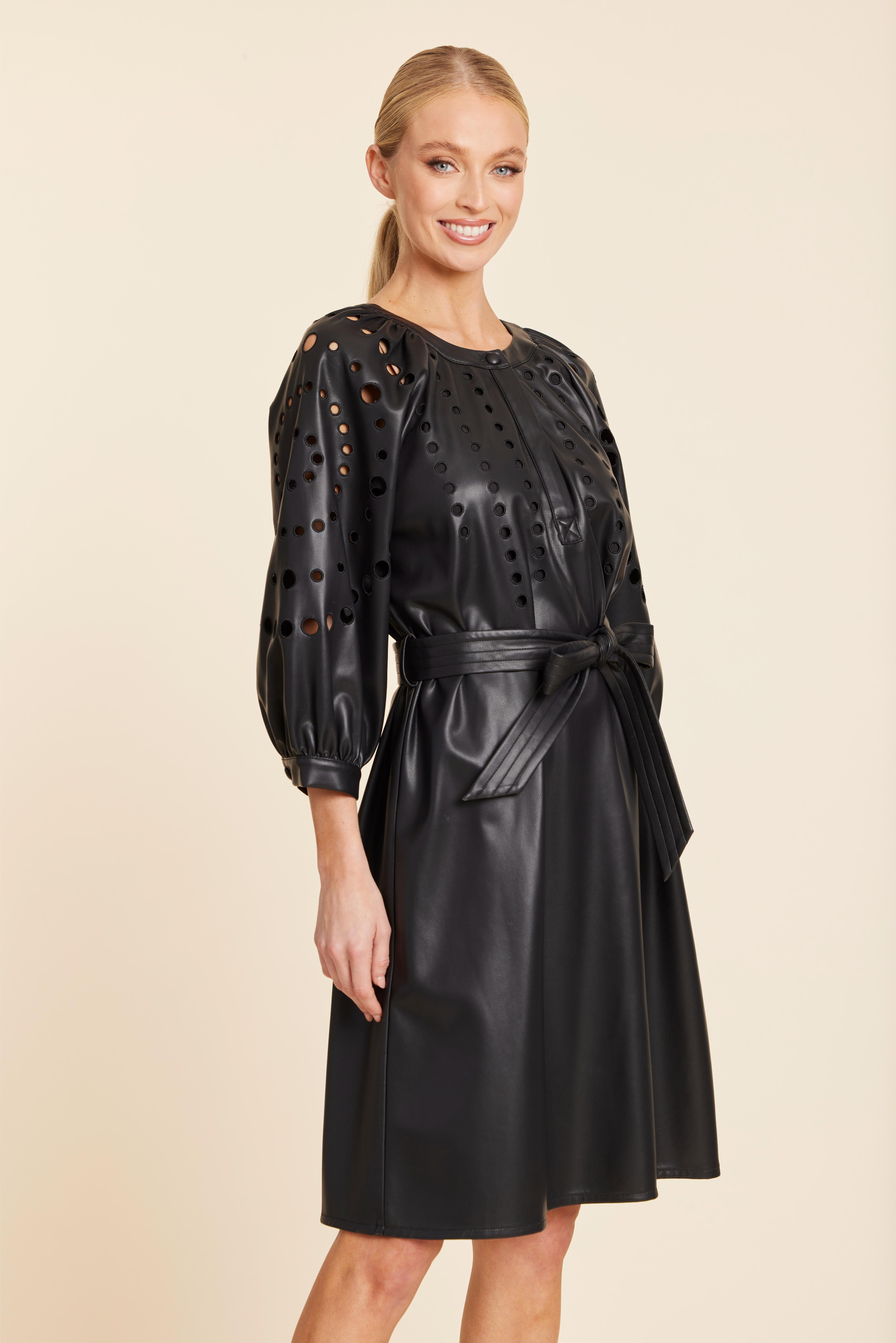 Faux Leather Cutout Circle Dress
