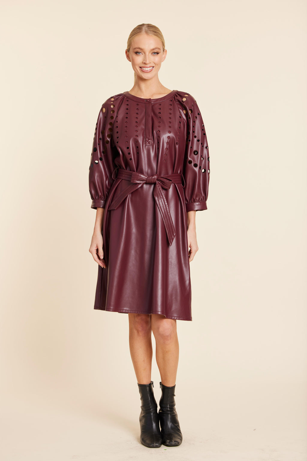 Faux Leather Cutout Circle Dress