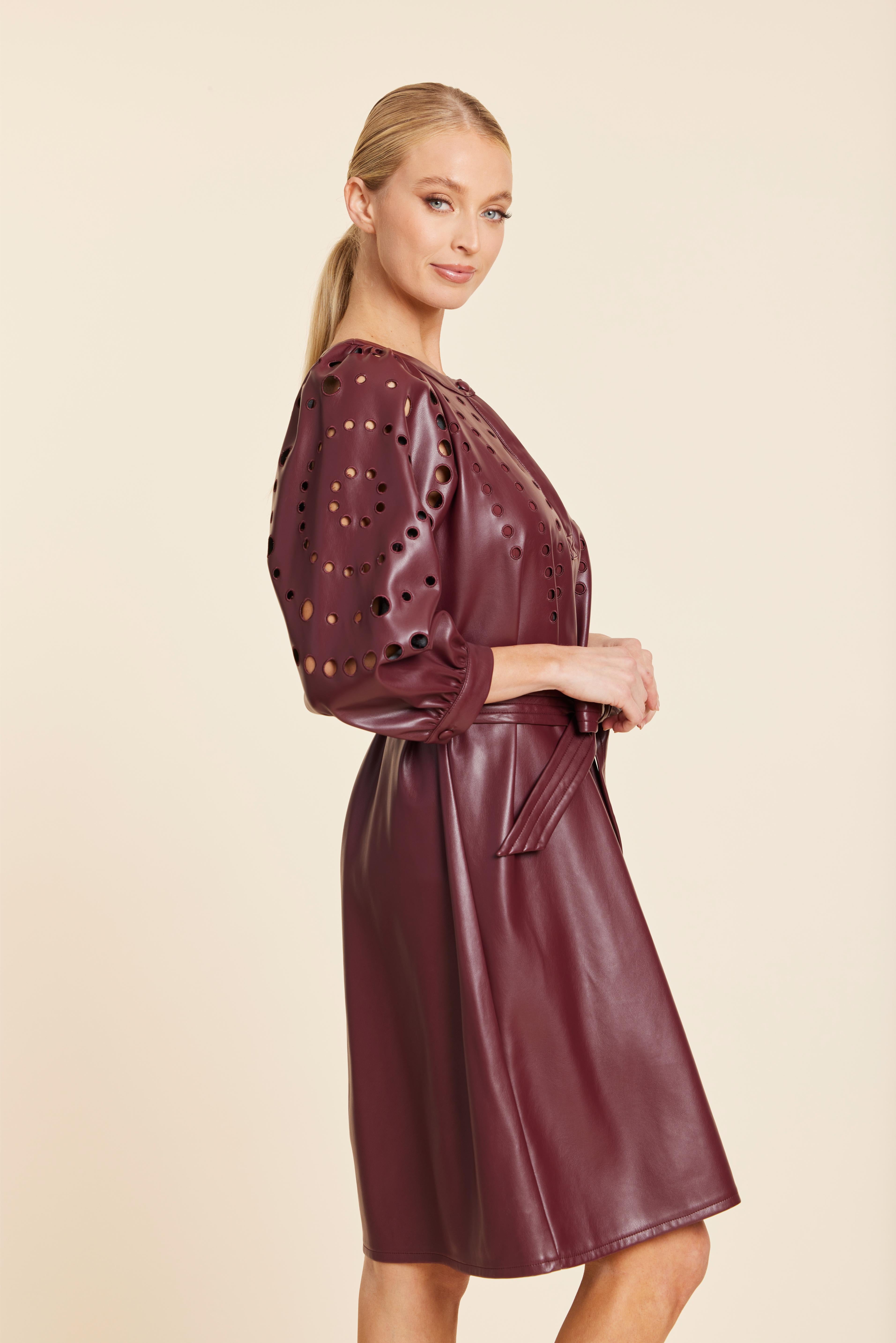 Faux Leather Cutout Circle Dress