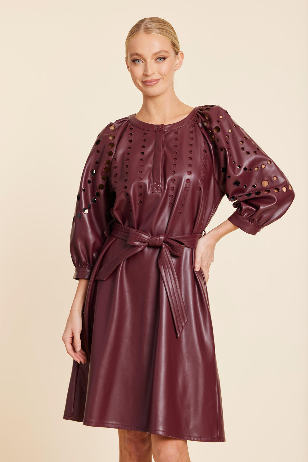 Faux Leather Cutout Circle Dress