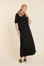 Faux Suede Long Pleated Skirt