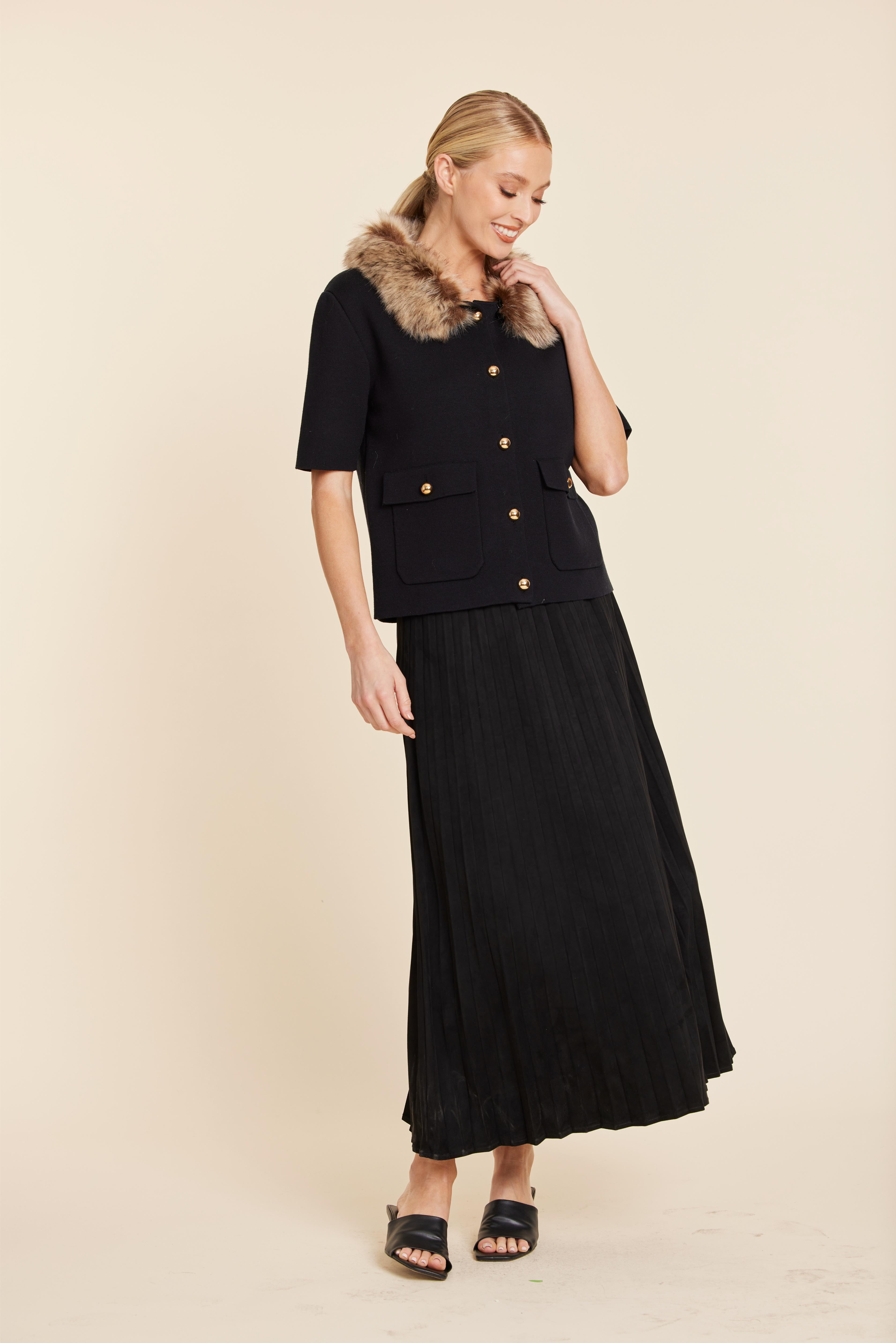 Faux Suede Long Pleated Skirt