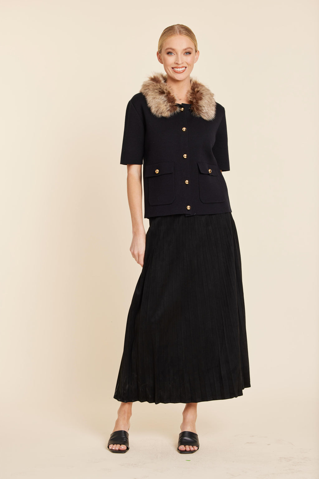 Faux Suede Long Pleated Skirt