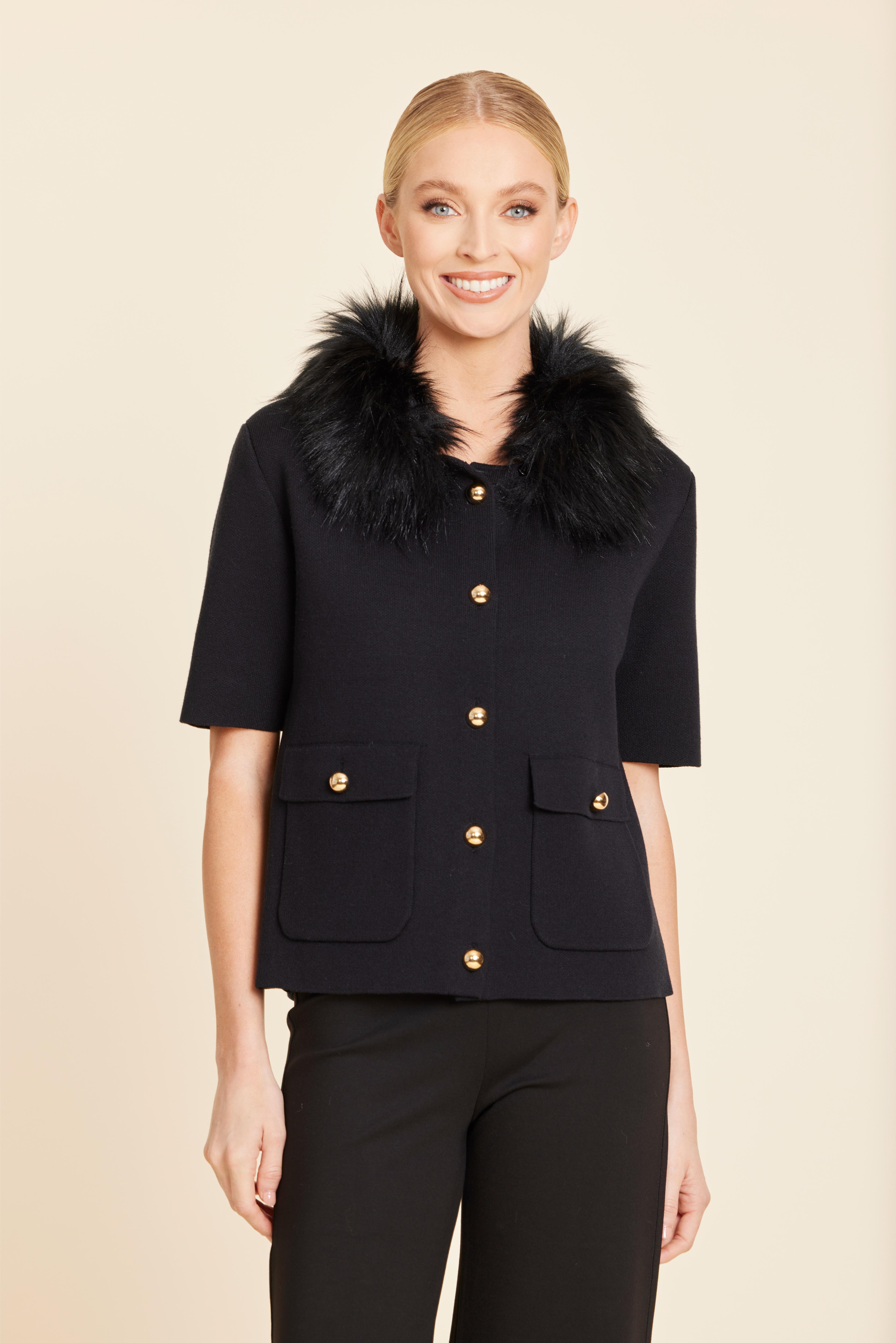 Faux Fur Trim Cardigan
