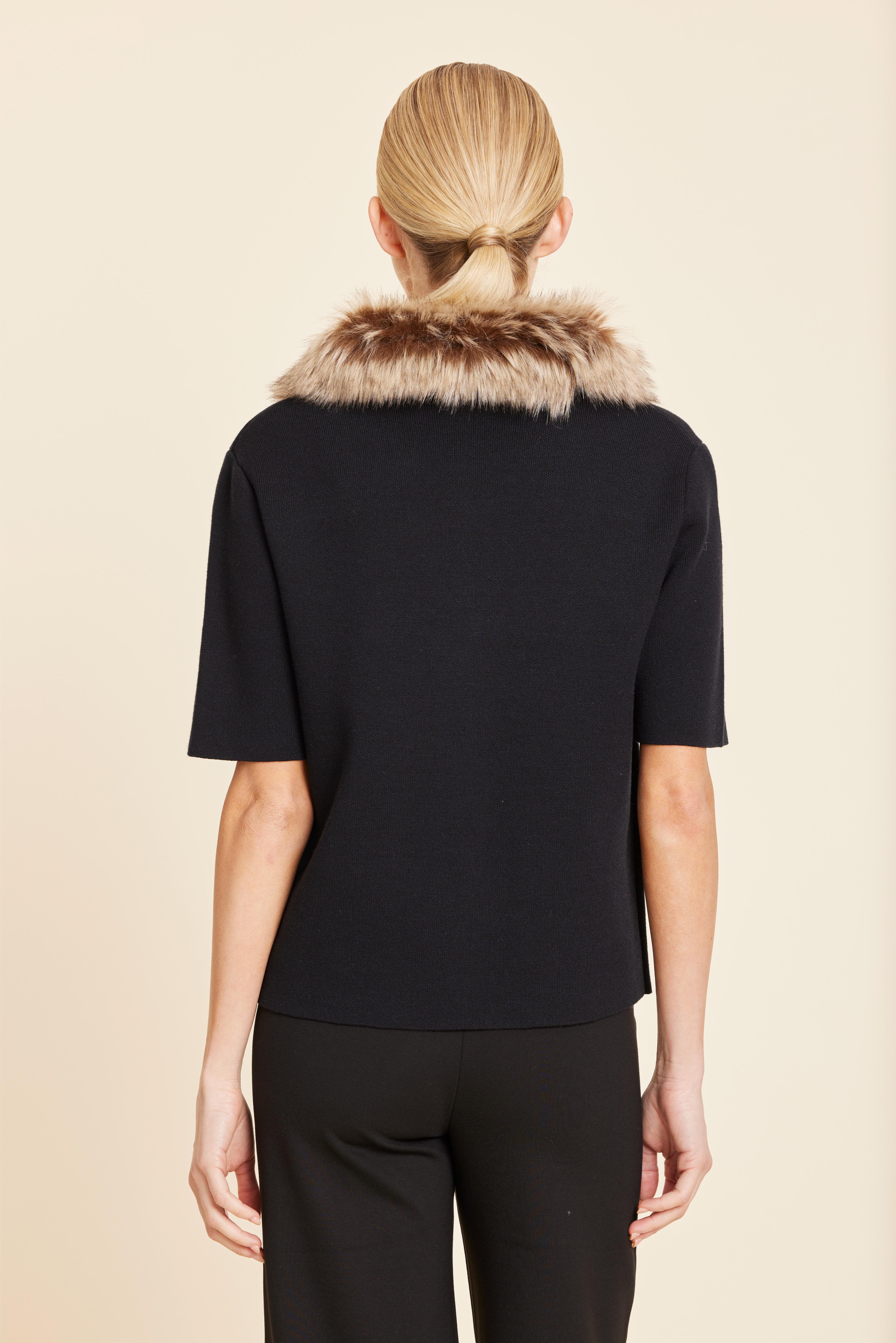 Faux Fur Trim Cardigan