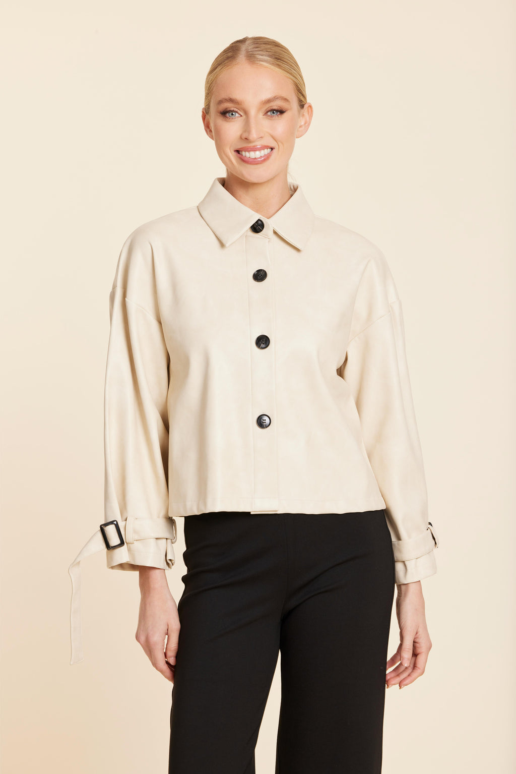 Faux Leather Short Trench Jacket