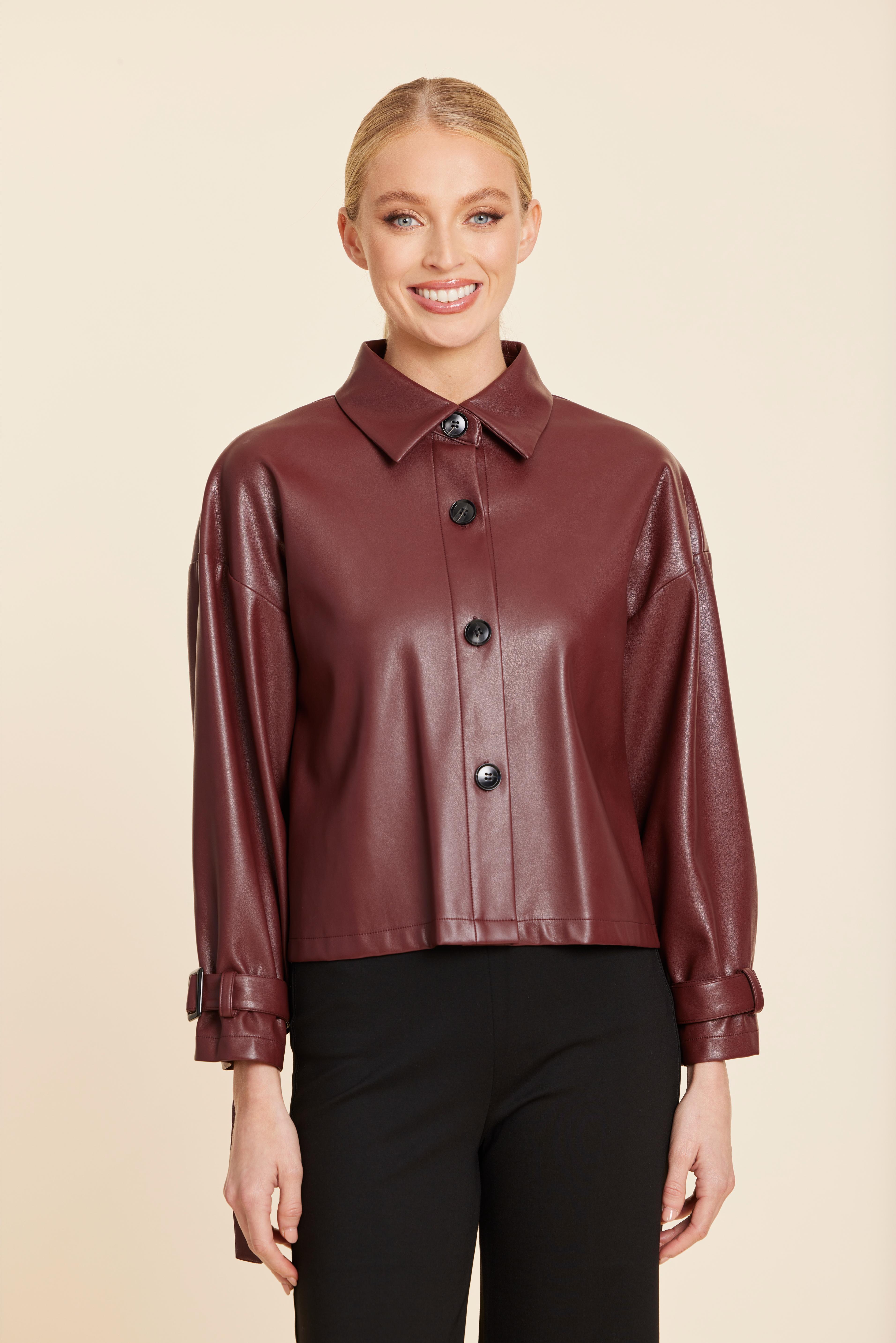 Faux Leather Short Trench Jacket