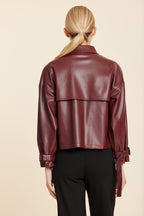 Faux Leather Short Trench Jacket