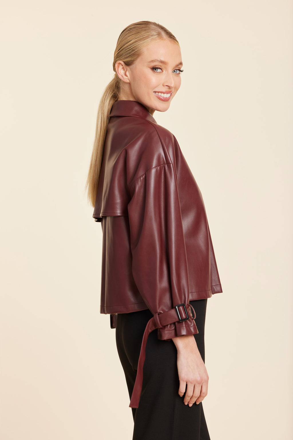 Faux Leather Short Trench Jacket