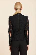 Floral Lace Pearl Button Longsleeve Peplum Top