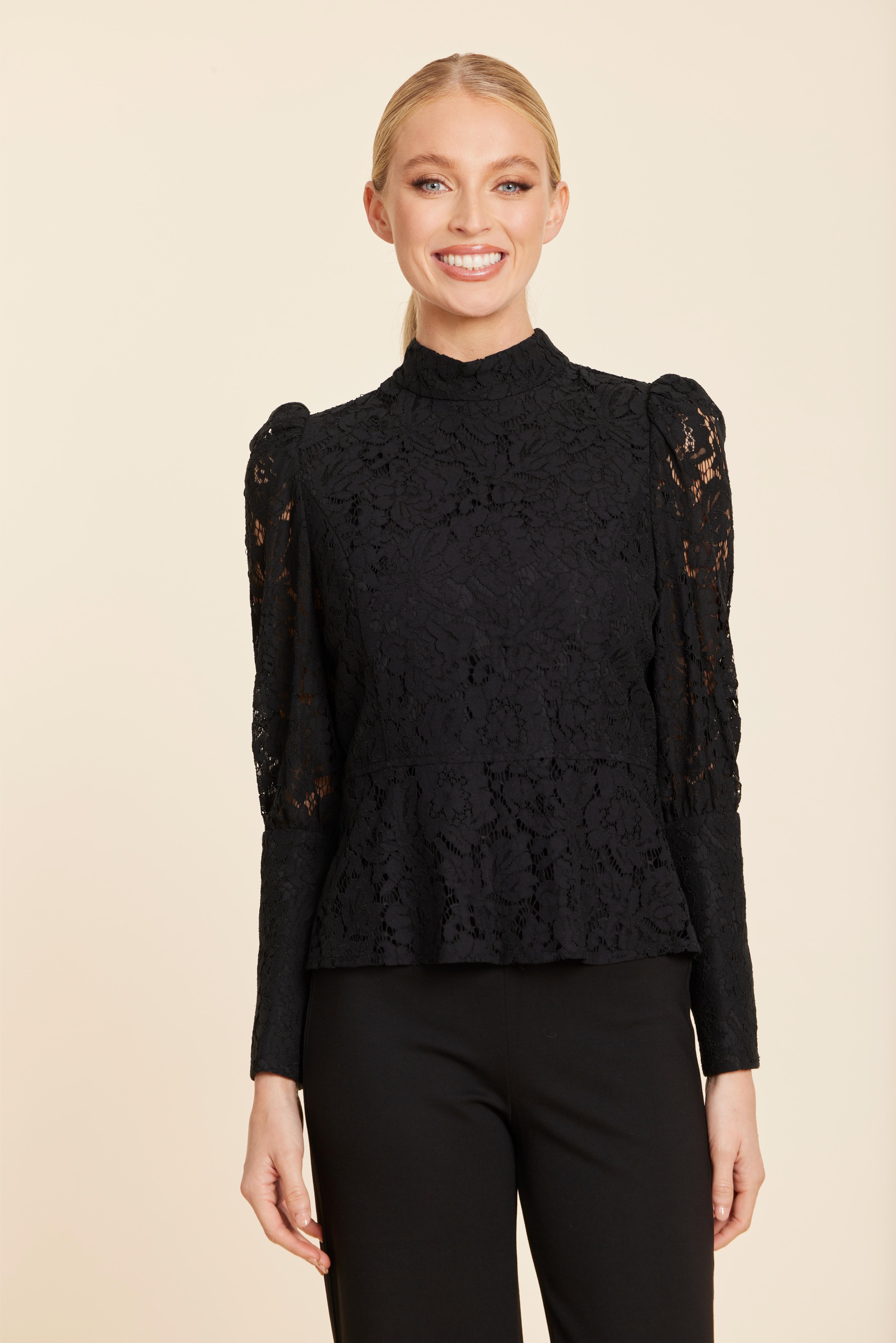 Floral Lace Pearl Button Longsleeve Peplum Top