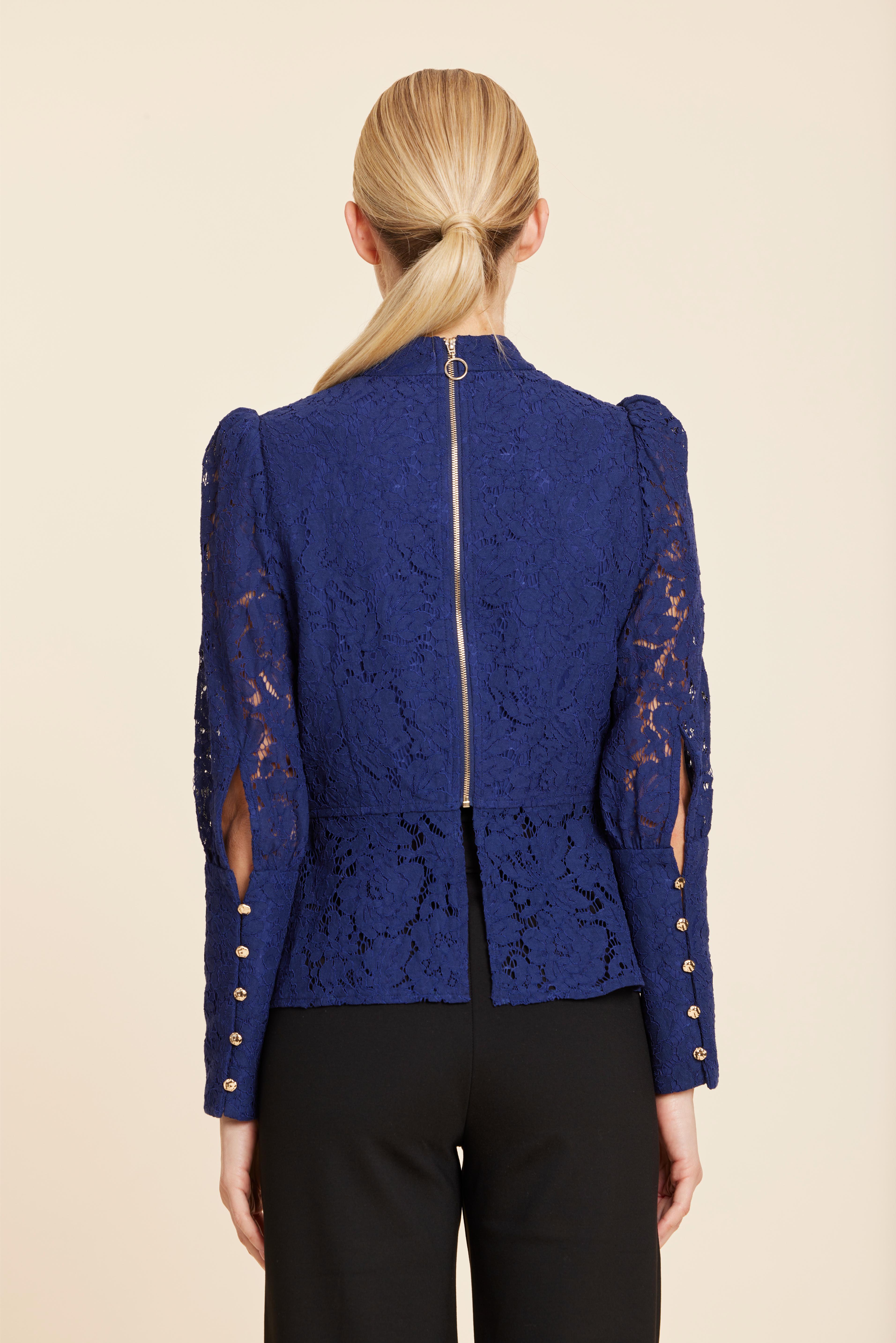 Floral Lace Pearl Button Longsleeve Peplum Top