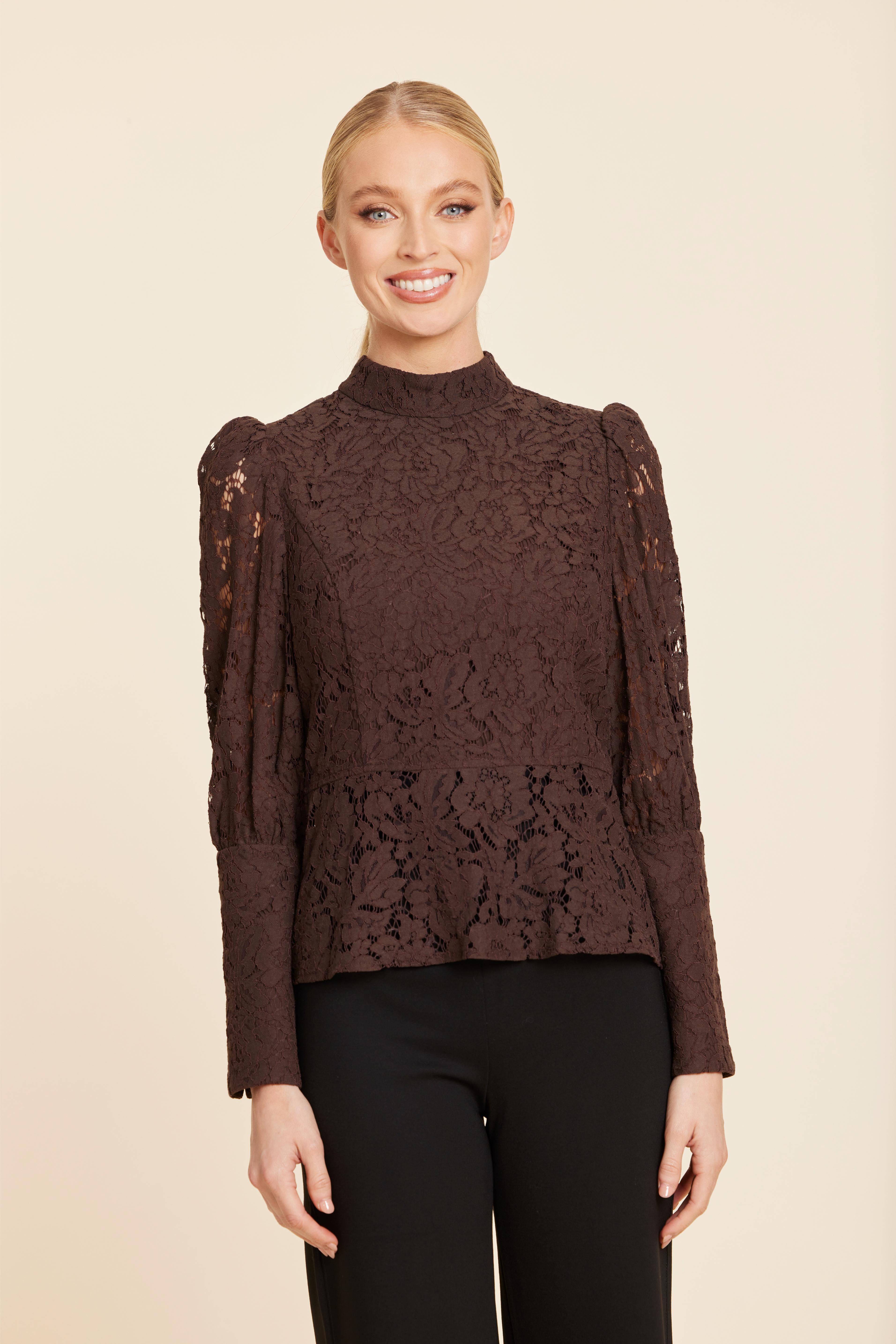 Floral Lace Pearl Button Longsleeve Peplum Top