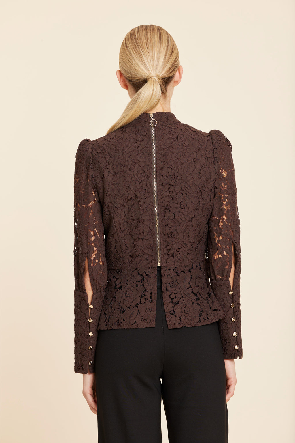 Floral Lace Pearl Button Longsleeve Peplum Top