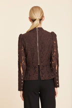 Floral Lace Pearl Button Longsleeve Peplum Top