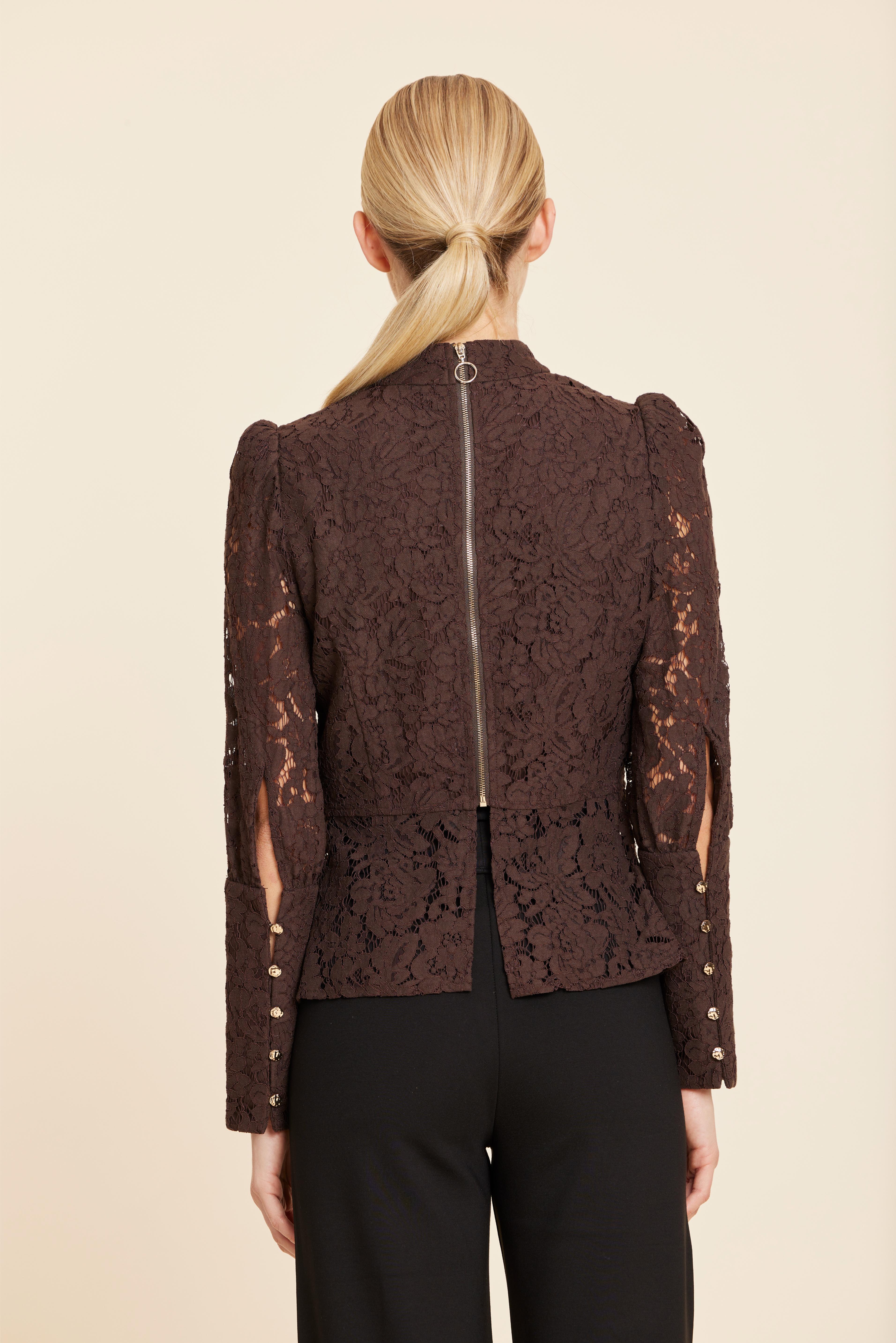 Floral Lace Pearl Button Longsleeve Peplum Top